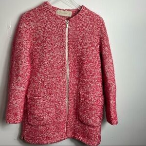 Zara Basics Red Tweed Zip Coat size Small